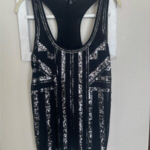 Black Sequin Embellished Tank Top